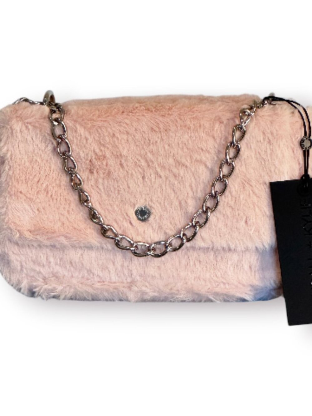 Kendall + Kylie Blush Pink Faux Fur Lincoln Crossbody Chain Purse NWT